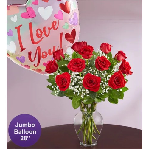 Rose Elegance Premium Roses with Jumbo Love Mylar (18 Stems)