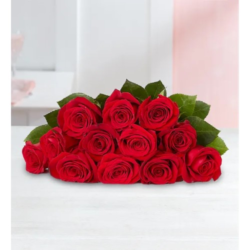 One Dozen Red Roses (with Red Vase)