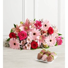 Fields of Europe® Romance with Love & Romance Dipped Strawberries (Fields of Europe® Romance - Large Bouquet Only With 12ct Love and Romance Strawberries)