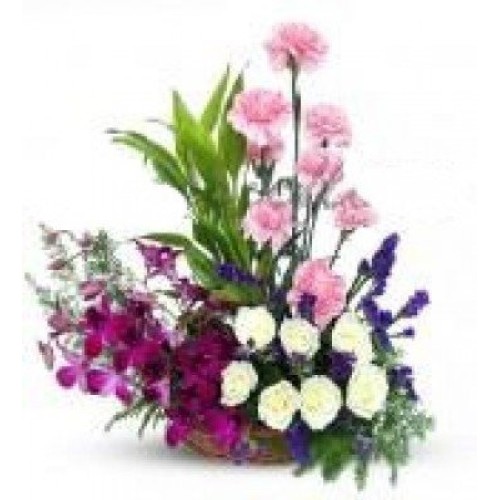 Mixed Flowers Arrangement Purple Orchid Pink Carnation And Roses (As Shown)