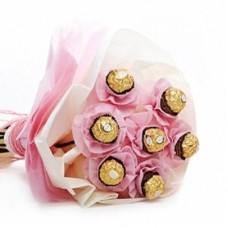 Hand Bouquet Of 16pcs Ferrero Rochers Chocolates Wrapped With Pink Paper (As Shown)