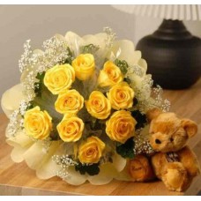 Bunch Of 20 Yellow Roses With A Teddy (As Shown)