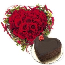 Rose Heart With Heart Shape Cake (As Shown)