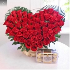 Heart Shaped Of 50 Red Roses 16 Pcs Ferrero Rocher Chocolate (As Shown)