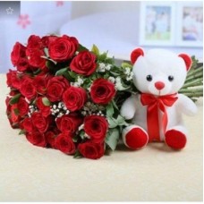 Bunch Of 30 Red Roses With 6 Inches Teddy (As Shown)