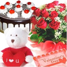 Bunch Of 12 Red Roses 1 Kg Black Forest Cake 6 Inches Teddy (As Shown)