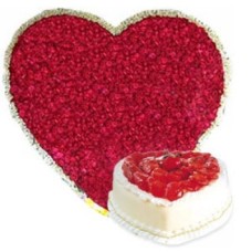 Heart With 100 Red Roses 1 Kg Heart Shape Strawberry Cake (As Shown)