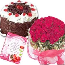 Bunch Of 40 Red Roses & 1 Kg Black Forest Cake. (As Shown)