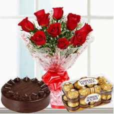 Red Roses N Cake With Ferrero Rocher (As Shown)