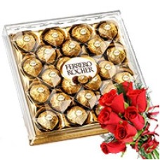 Ferrero Rocher With Red Rose Bunch (As Shown)