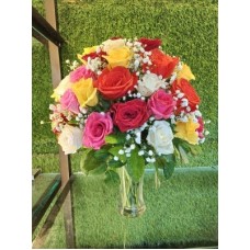 75 Mix Roses In A Glass Vase (As Shown)