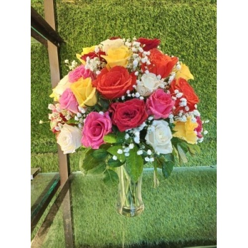 75 Mix Roses In A Glass Vase (As Shown)