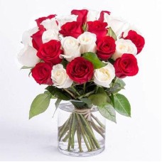 Vase With 12 Red Roses And 10 White Roses (As Shown)