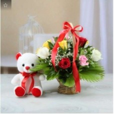 15 Mix Roses With White Teddy Bear (As Shown)