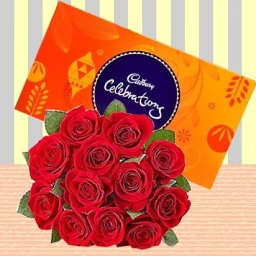 Cadbury Celebration Pack With 20 Red Roses Bunch (As Shown)