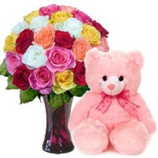 Mix Roses With Teddy Bear (As Shown)