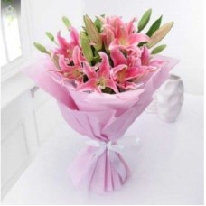 Bunch Of 6 Pink Oriental Lilies (As Shown)
