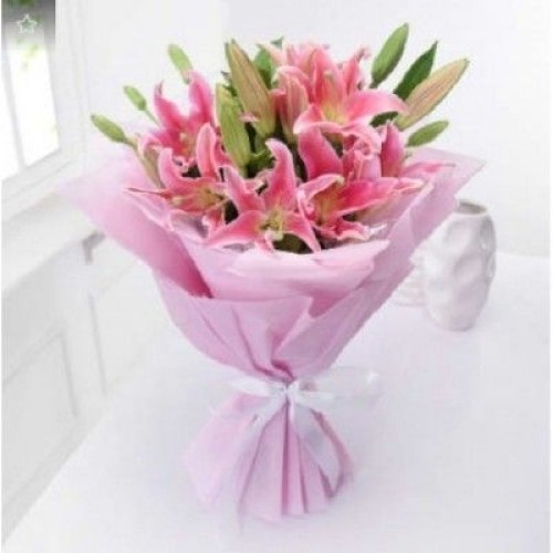 Bunch Of 6 Pink Oriental Lilies (As Shown)