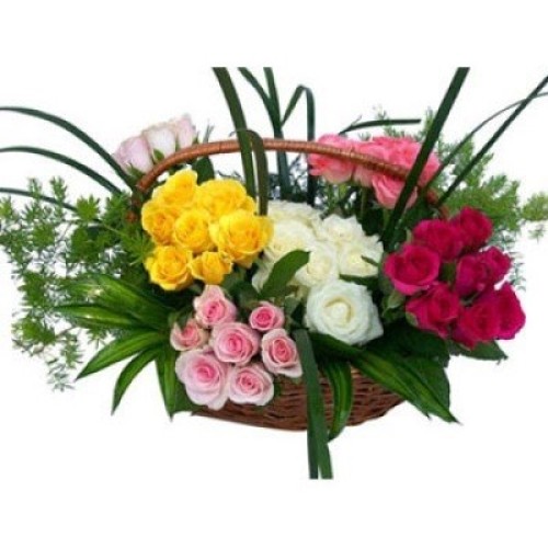 Basket Of 60 Multi Color Roses (As Shown)