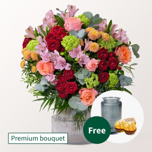 Premium Bouquet Lieber Grub with Premium Vase & 2 Ferrero Rocher