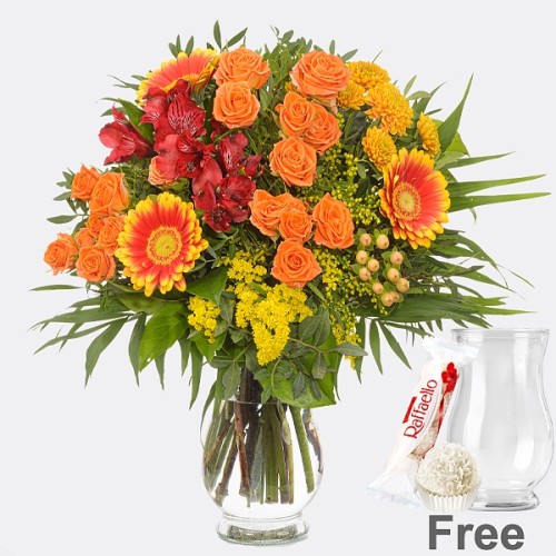 Flower Bouquet Herbsttraum with vase & Ferrero Raffaello
