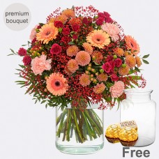 Premium bouquet spring scent with premium vase & 2 Ferrero Rocher