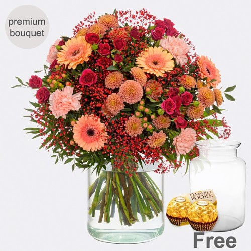 Premium bouquet spring scent with premium vase & 2 Ferrero Rocher