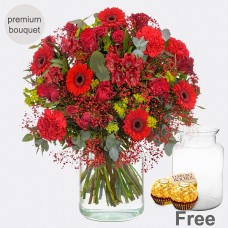 Premium Bouquet Spring Greetings with premium vase & 2 Ferrero Rocher