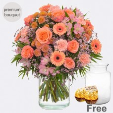 Premium Bouquet Blossom Love with premium vase & 2 Ferrero Rocher