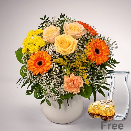 Flower Bouquet Spring Shine with Vase & 2 Ferrero Rocher