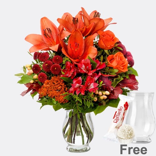 Flower Bouquet Blutenstar with vase & Ferrero Raffaello