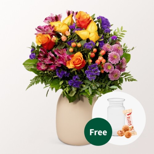 Flower Bouquet Herbstromanze with vase & 3 Ferrero Giotto