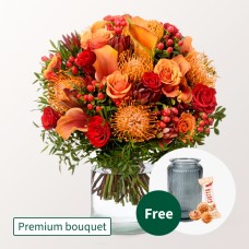 Premium Bouquet HerbstblÃ¼te with Premium Vase & 3 Ferrero Giotto