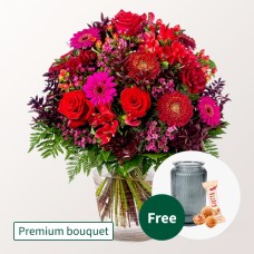 Premium Bouquet Abendsonne with Premium Vase & 3 Ferrero Giotto