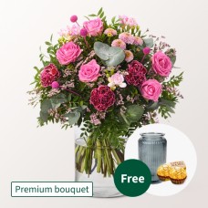 Premium Bouquet Nur fÃ¼r Dich with Premium Vase & 2 Ferrero Rocher