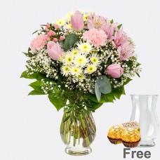 Flower Bouquet Love Letters with vase & 2 Ferrero Rocher