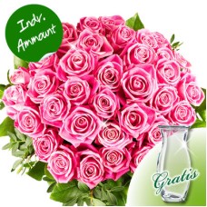 Individual pink roses with vase