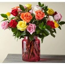 Two Dozen Mixed Roses with Blush Vase