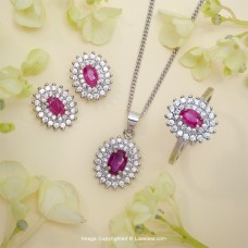 DIVA - RUBY DOUBLE CLUSTER FULL SET IN S925 SILVER
