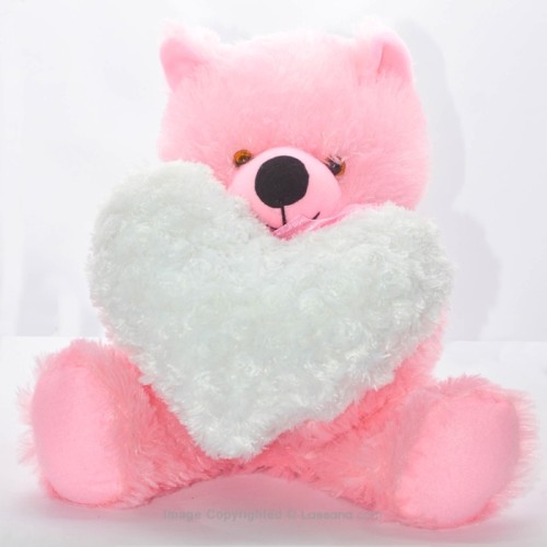 LIGHT PINK TEDDY BEAR WITH WHITE HEART