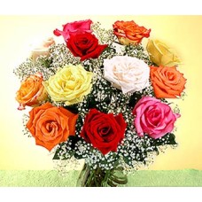 Multicolor Roses In A Vase