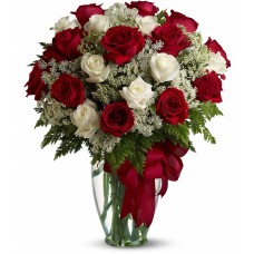 2 Dozen Red And White Roses Mix In Vase