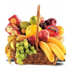 Fruit Basket With Chocolate, Crackers And Cheese