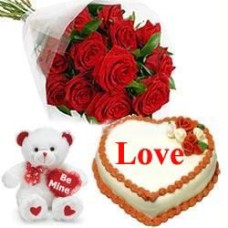 Cake With Roses And Teddy Bear With Text Be Mine