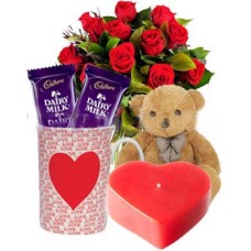 Roses WithTeddy Bear, Love Candle,Love Mug And Chocolate
