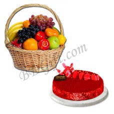 (01) Mixed Fruits W/ Half kg red velvet Round Cake