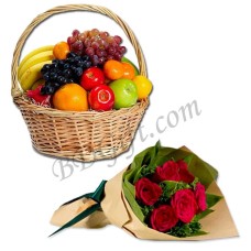 (02) Red Roses W/ Mixed Fruits