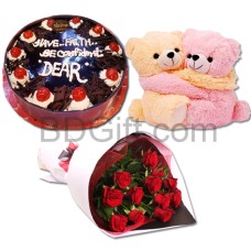 Twin Bear W/ Cake & Flower
