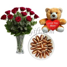 Teddy Bear W/ Red Rose & Sweets