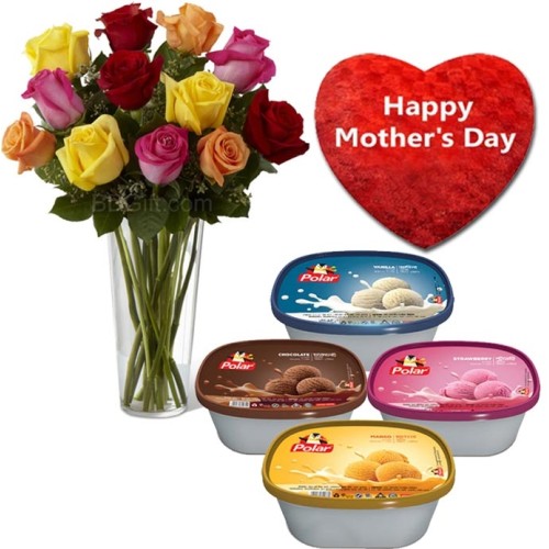 Ice-cream W/ Mixed Roses & Pillow